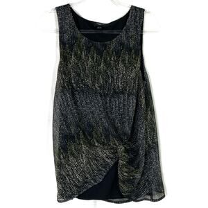 Anthro Deletta | Black Feather Leaf Twist Tank Top Womens M